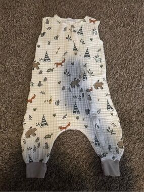 Cream Muslin Kids One-Piece Bodysuit with Woodland Animal Print
